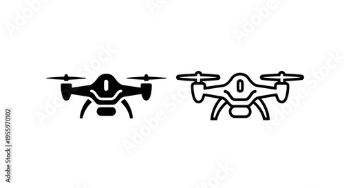 Compact drone aircraft icon with camera for aerial filming and modern technology