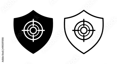 Targeted security shield icon: precision protection and vulnerability defense vector