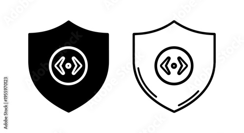 Code security shield icon set: digital protection and data safety vector graphic