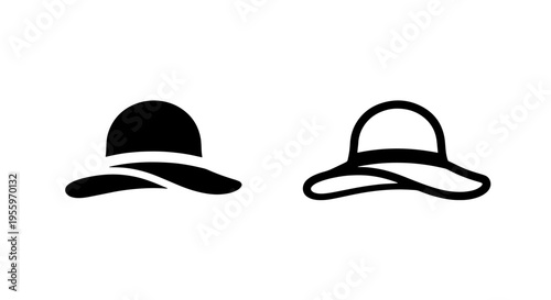 Sun hat icons: trendy vector silhouette and line art for web design and apparel concepts