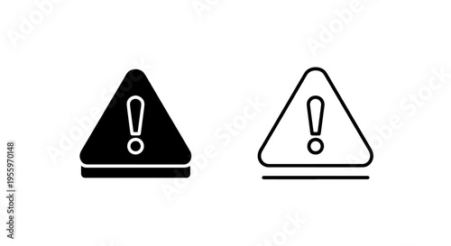 Warning sign icon set: black silhouette and outline vector for alerts and danger