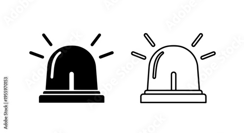 Flashing emergency light siren warning icon set in solid and outline styles