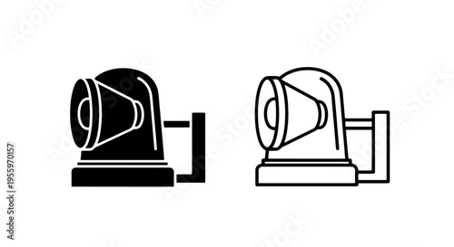 Emergency alarm siren warning icon set in solid and outline styles vector illustration