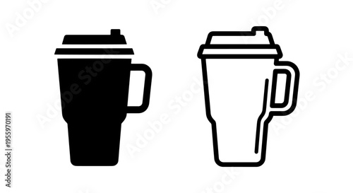Modern insulated travel tumbler icon set: on-the-go beverage container symbol