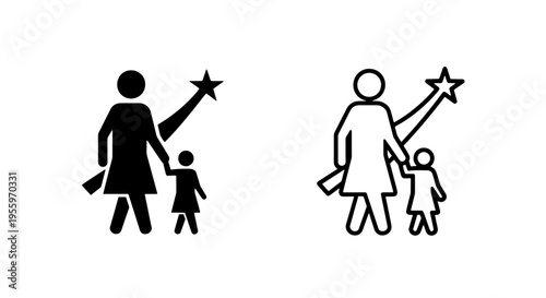 Mother and child with magic wand icon - family, imagination, and childhood dreams graphic