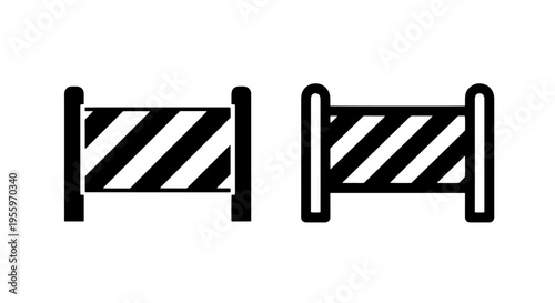 Safety construction barrier icon set for road work warning and boundary control solid and outline
