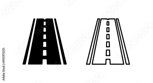 Perspective road icons representing highway infrastructure asphalt path and transportation direction
