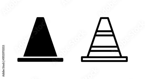 Minimal traffic cone icon set for safety awareness and construction site warning signal elements