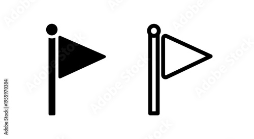 Minimalist flag icon set in solid black and outline styles for UI navigation and interface design