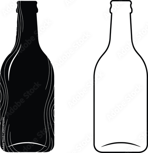 Black and white wine bottle illustration Vector
