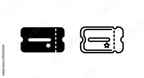 Movie theater ticket icon set with star for entertainment event entry or raffle admission pass