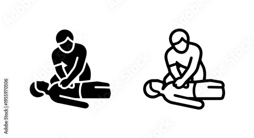 Cardiopulmonary resuscitation cpr first aid icon set showing life saving chest compressions