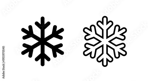 Geometric snowflake icons in solid and line style for winter season and christmas branding