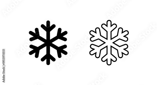 Cold weather snowflake icons in solid black and outline shapes for app interface symbols