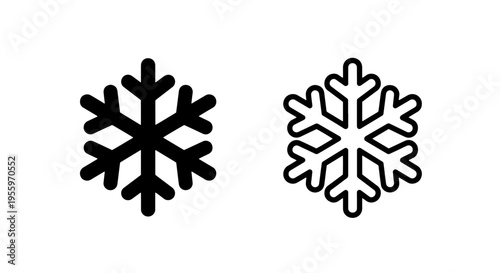 Decorative snowflake icons in solid and outline silhouette style for winter weather forecasts