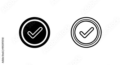 Check mark icon set in circle for success approval and completion status design