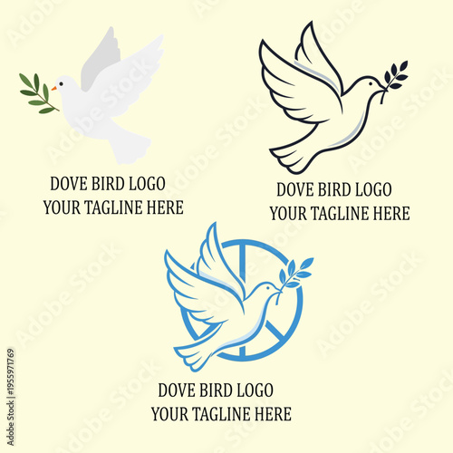 Title: Minimal Dove Bird Logo Peace Symbol Vector