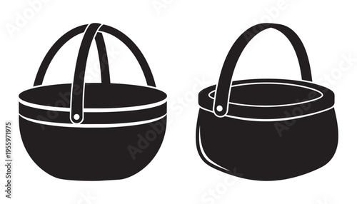 Wicker basket vector illustration set containing different angles of traditional carrying containers