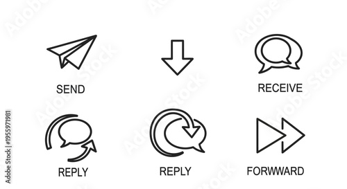 Email Communication Icons Set Black.