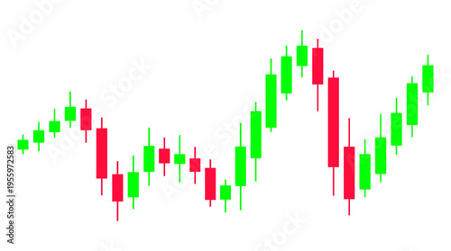 Vector graphic illustration of a green and red stock market chart showing fluctuating trends and financial growth on a screen