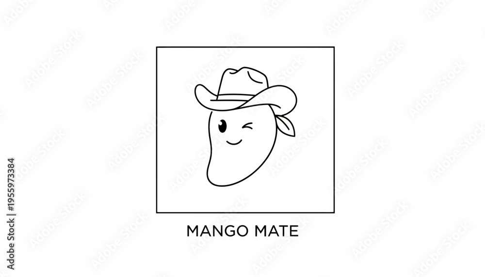 Obraz premium Cute Mango Character Wearing Cowboy Hat, Winking, Cartoon Style