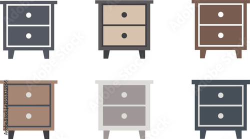 Minimal Drawer Cabinet Furniture Set with Neutral Color Variations, Flat Style Storage Unit Icons for Home Interior Design, Bedroom, Living Room, and Office Use