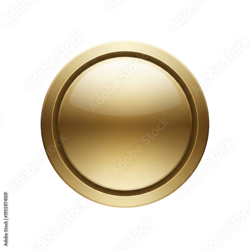 A shiny gold button with a raised edge isolated on transparent background