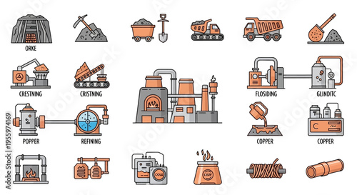 Industrial icons for mining and manufacturing.
