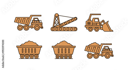Heavy construction mining dump trucks machinery.
