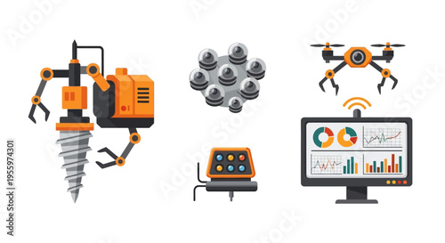 Industrial robotic equipment technology tools.