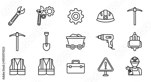 Construction tools and equipment icons.