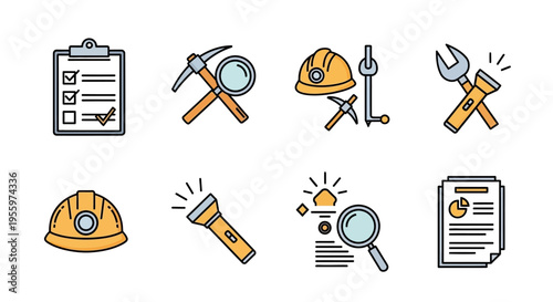Construction safety equipment icons set.