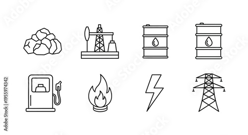 Oil and gas industrial icons set.