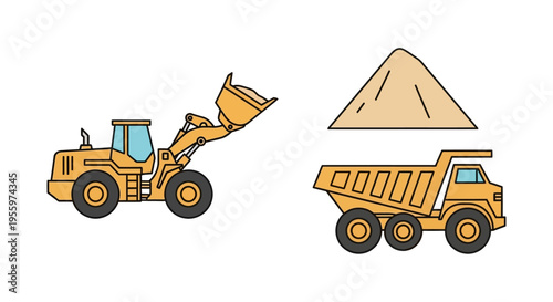 Heavy duty construction vehicles at work.