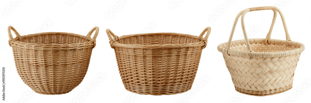 Fototapeta premium Wicker baskets in various sizes and shapes woven natural brown