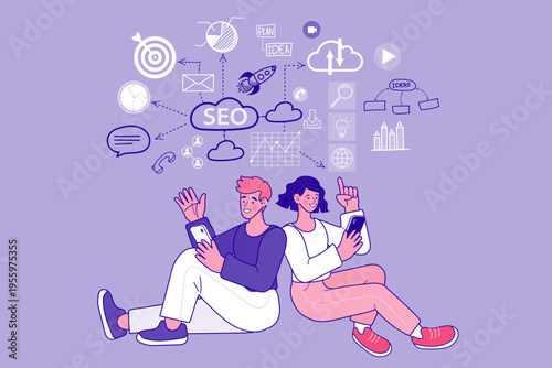 Digital marketing team developing SEO strategy and website optimization for business growth