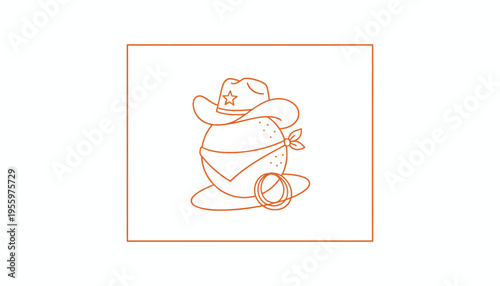 Cute Cowboy Egg Character with Lasso and Star Hat, Vector Line Art