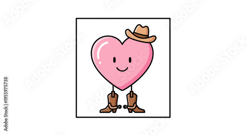 Cute Cowboy Heart Character with Boots and Hat, Funny Love Symbol