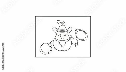 Cute Cowboy Potato Character with Lasso and Cowboy Hat