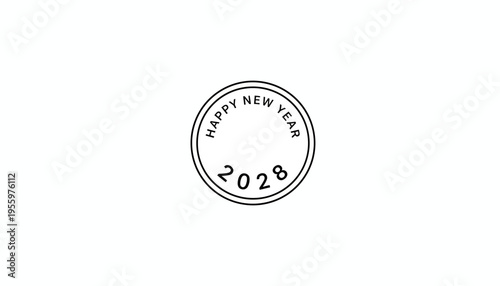 Happy New Year 2028 Stamp Graphic with Circular Text and Year