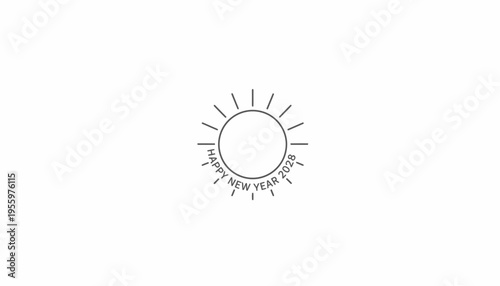 Happy New Year 2028 Sun Rays Circular Text Minimalist Line Art Greeting Card