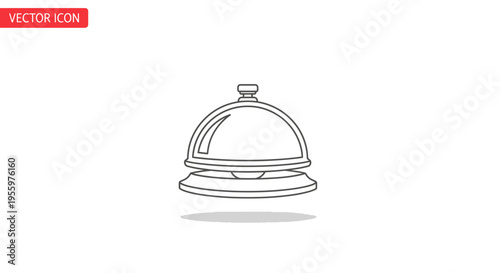 Hotel Reception Bell Icon - Vintage Service Call Button Line Art