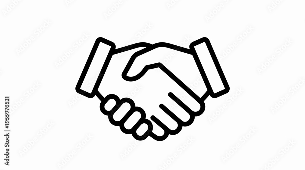 Fototapeta premium Black and white outline icon of two hands shaking, symbolizing agreement, partnership, and cooperation.