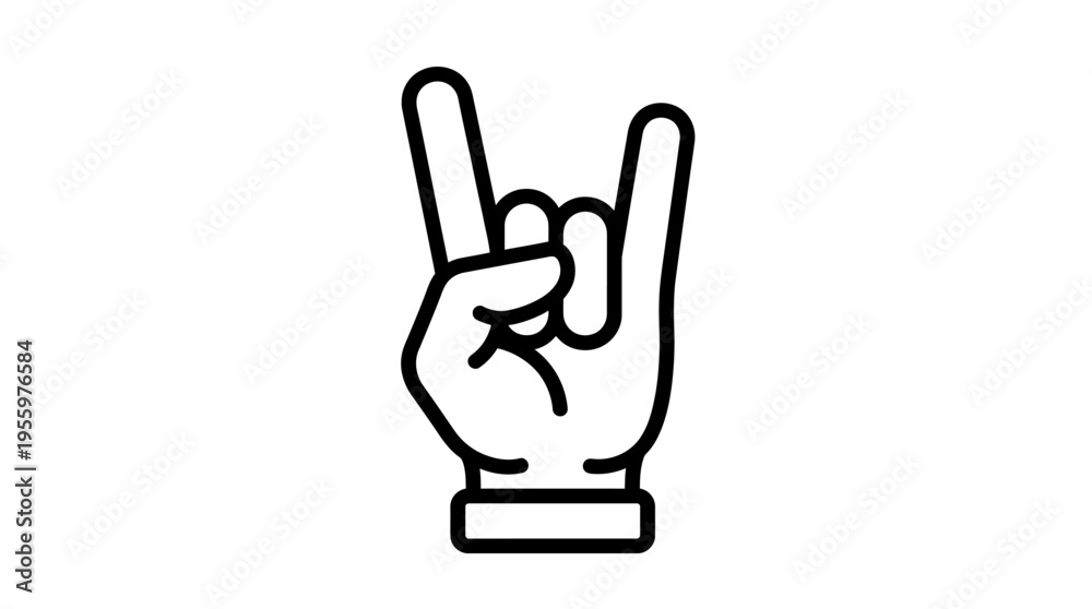 Obraz premium Outline icon of a hand making the rock and roll gesture, often associated with heavy metal music and expressing enthusiasm.
