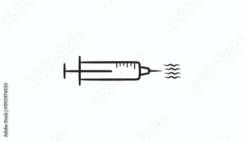 Hand drawn syringe icon with liquid spraying out, medical concept