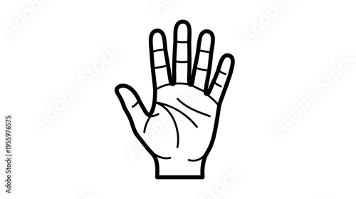 Simple black and white line drawing of an open human hand with fingers extended.