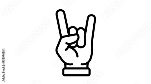 Outline icon of a hand making the rock and roll gesture, often associated with heavy metal music and expressing enthusiasm.