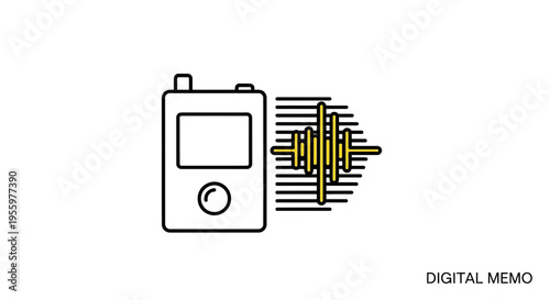 Digital voice recorder with sound wave, concept of audio recording and memo