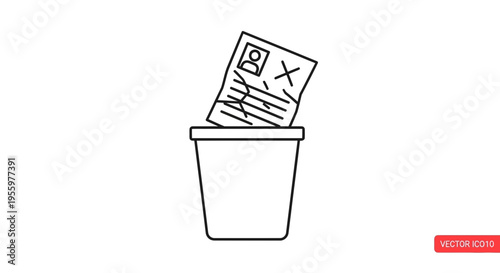 Discarded Resume in Trash Can - Job Rejection Concept