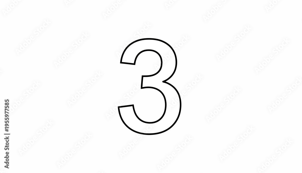 Fototapeta premium Bold Black Number 3 Outline on White Background - Simple Graphic Element
